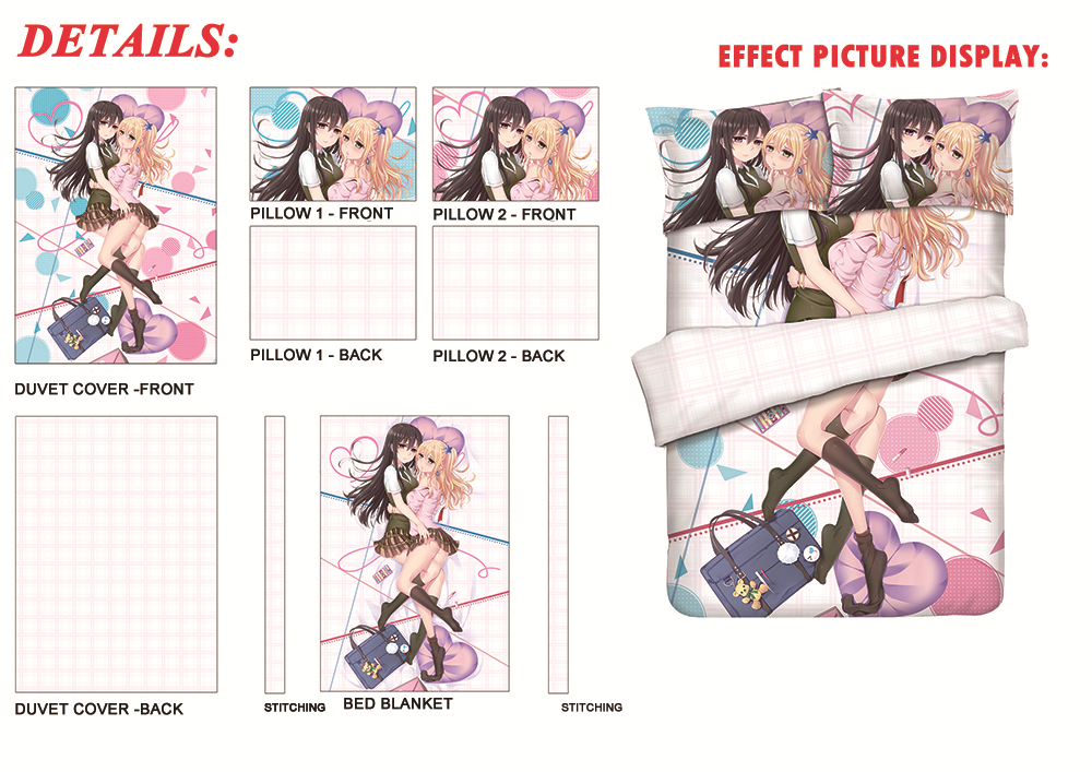 Mei Aihara and Yuzu Aihara - Citrus Anime 4 Pieces Bedding Sets,Bed Sheet Duvet Cover with Pillow Covers